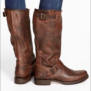 Frye Veronica Slouch Brown Leather Engineer Boots